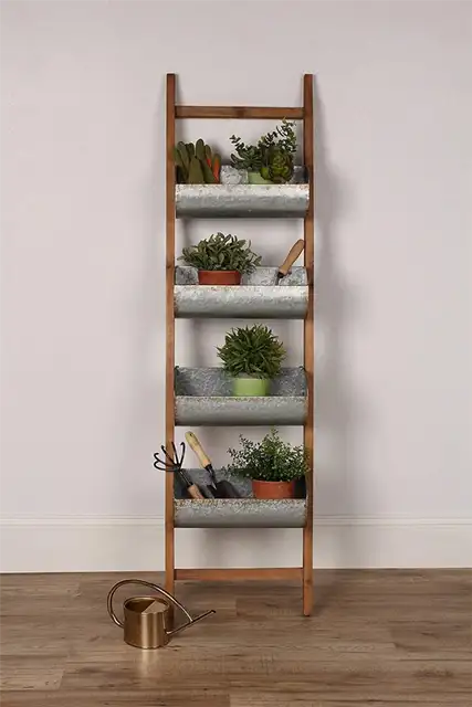 Дерево и металл Kate and Laurel Pothos Leaner Storage Bin Ladder