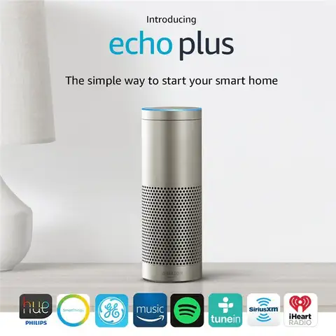 Echo Plus со встроенным концентратором - серебристый + лампа Philips Hue в комплекте