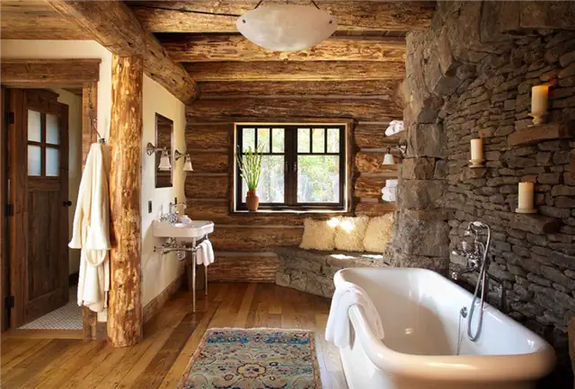 Big Sky Cabin Yellow Stone National Park - ванная комната с камнем