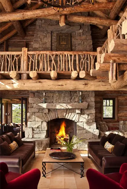 Национальный парк Big Sky Cabin Yellow Stone - каменный камин