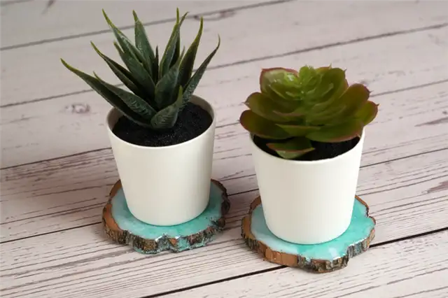 DIY (своими руками) смолы древесины ломтиками подставки - projecty