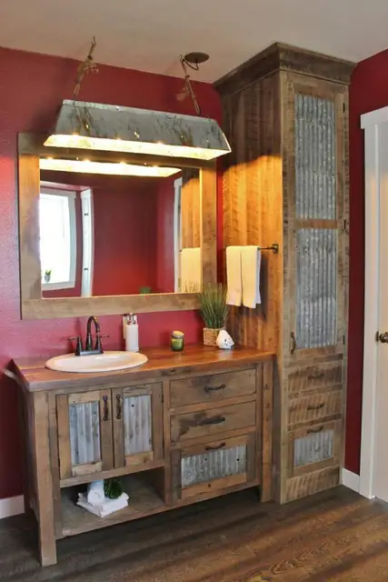 деревенская ванная комната тщеславие Reclaimed Wood With Tin Combo
