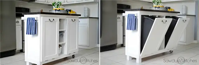 Кухонный остров на колесиках с корзиной для мусора