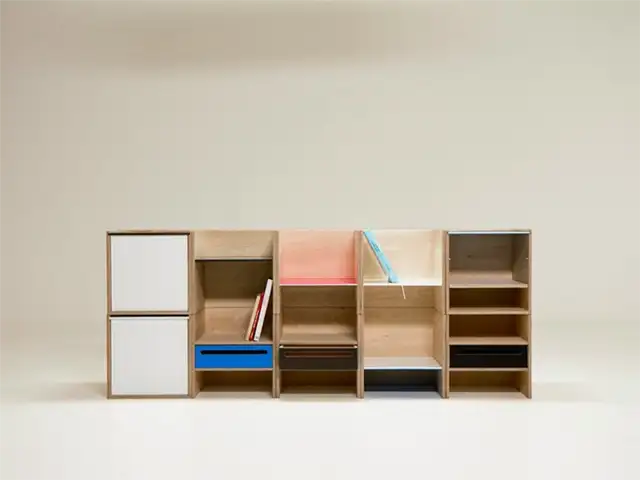 модульный фанерный книжный шкаф minmin-sectional-modular-plywood-bookcase