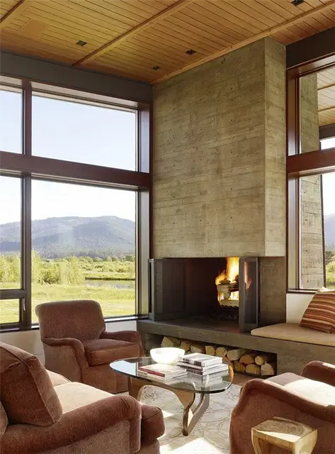 Бетонный камин Peaks View Residence от Carney Logan Burke Architects