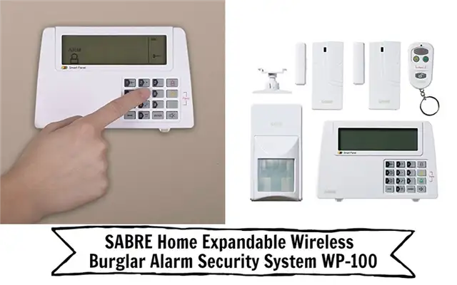 SABRE Home Expandable Wireless Burglar Alarm Security System - Includes Motion Door and Window Sensors LCD Touch Screen Display and Remote Control Key FOB