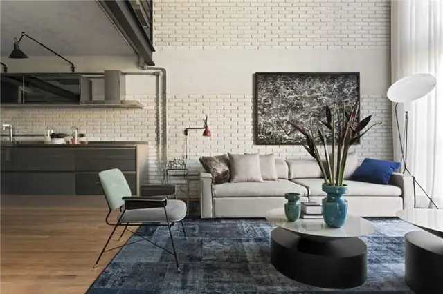Бразильский промышленный лофт от Diego Revollo Arquitetura - кирпич, окрашенный в белый цвет